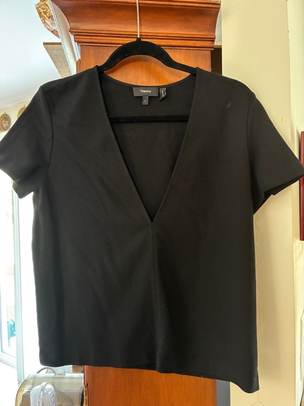 Theory Black Deep V Short Sleeve Top